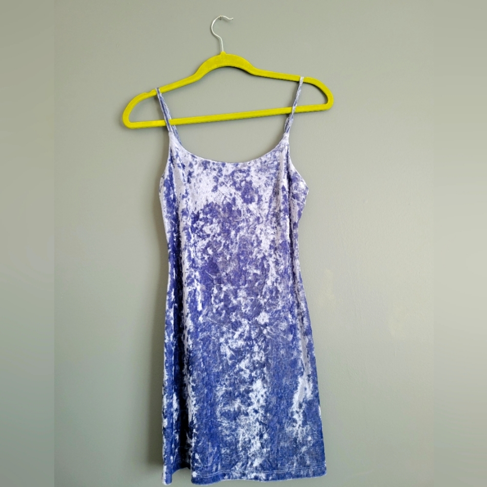 Crushed blue velour mini dress